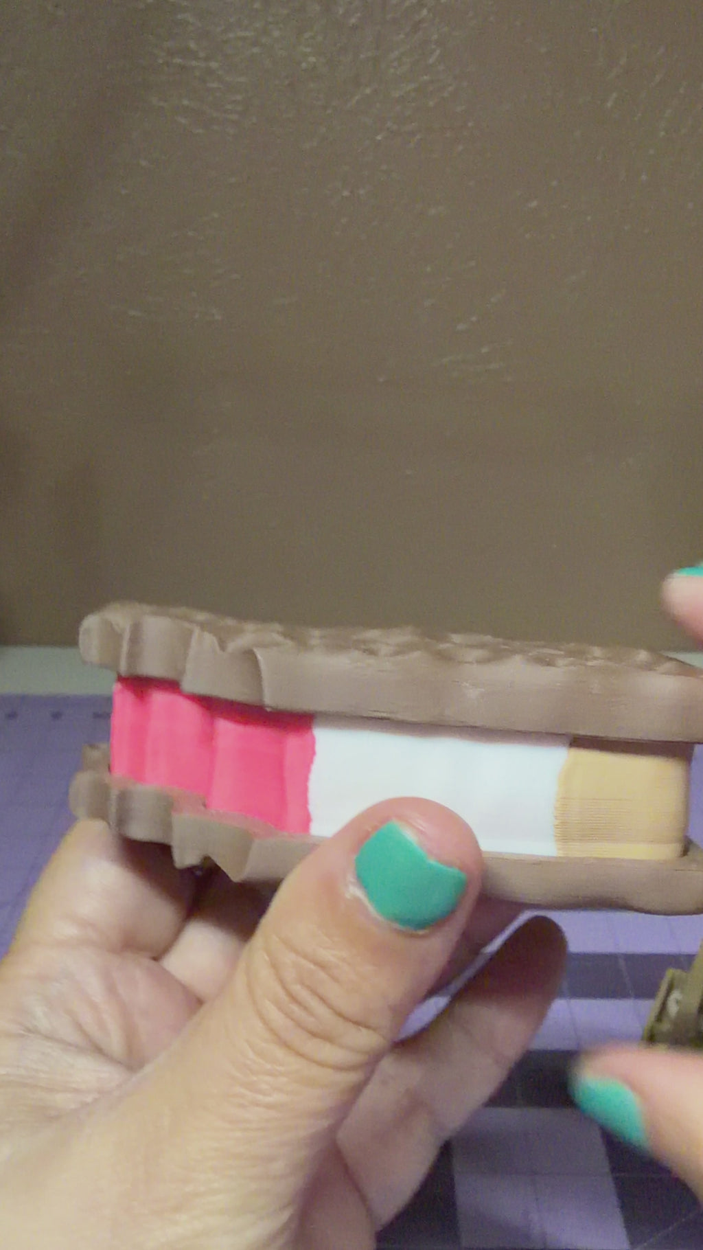 3D Printed Neapolitan Ice Cream Sandwich Clicker Fidget Toy Keychain